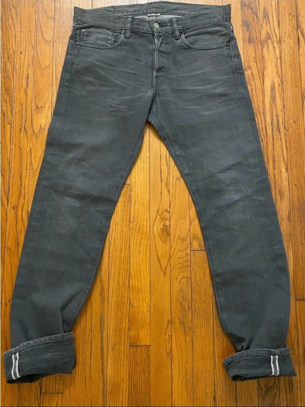 Fabric Brand Japan Selvedge Denim Jeans Slim Straight Dry Gray Japan 🇯🇵 Sz 30x34